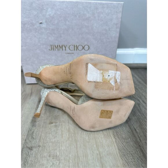 Jimmy Choo Azia 95 Platinum Ice Dusty Glitter Sandals Size 37(US7) $950 - Picture 12 of 15